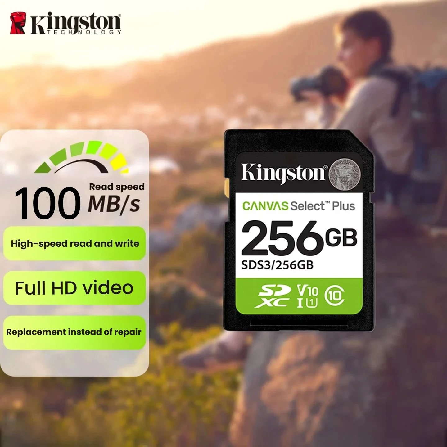 Kingston Canvas Select Plus SD Card 32GB 64GB 128GB 256GB Memory Card Up to 100MB/s read SDS2 Flash Card C10 for Camera