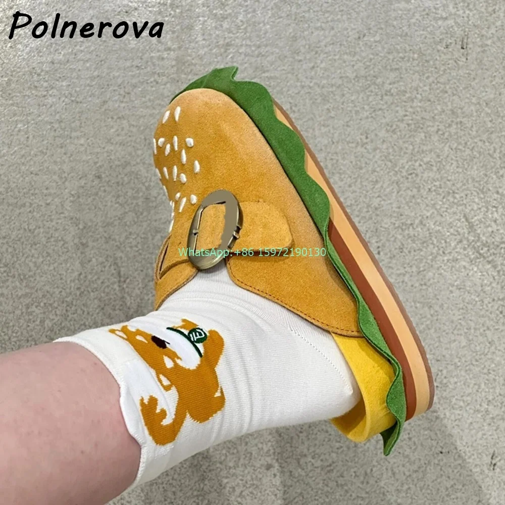 

Hamburger Mixed Color Slippers Round Cover Toe Slip On Yellow Shoes Leisure Lovely Funny Comfortable Outdoor Fashion Shoes