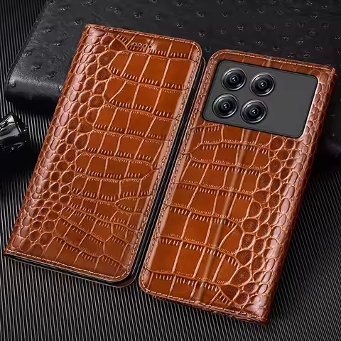 Crocodile Genuine Leather Flip Case For Xiaomi Poco X3 X4 X5 X6 X7 F1 F5 F6 F7 M3 M4 M5 M5S M6 M7 Plus GT Pro ultra Cover Cases
