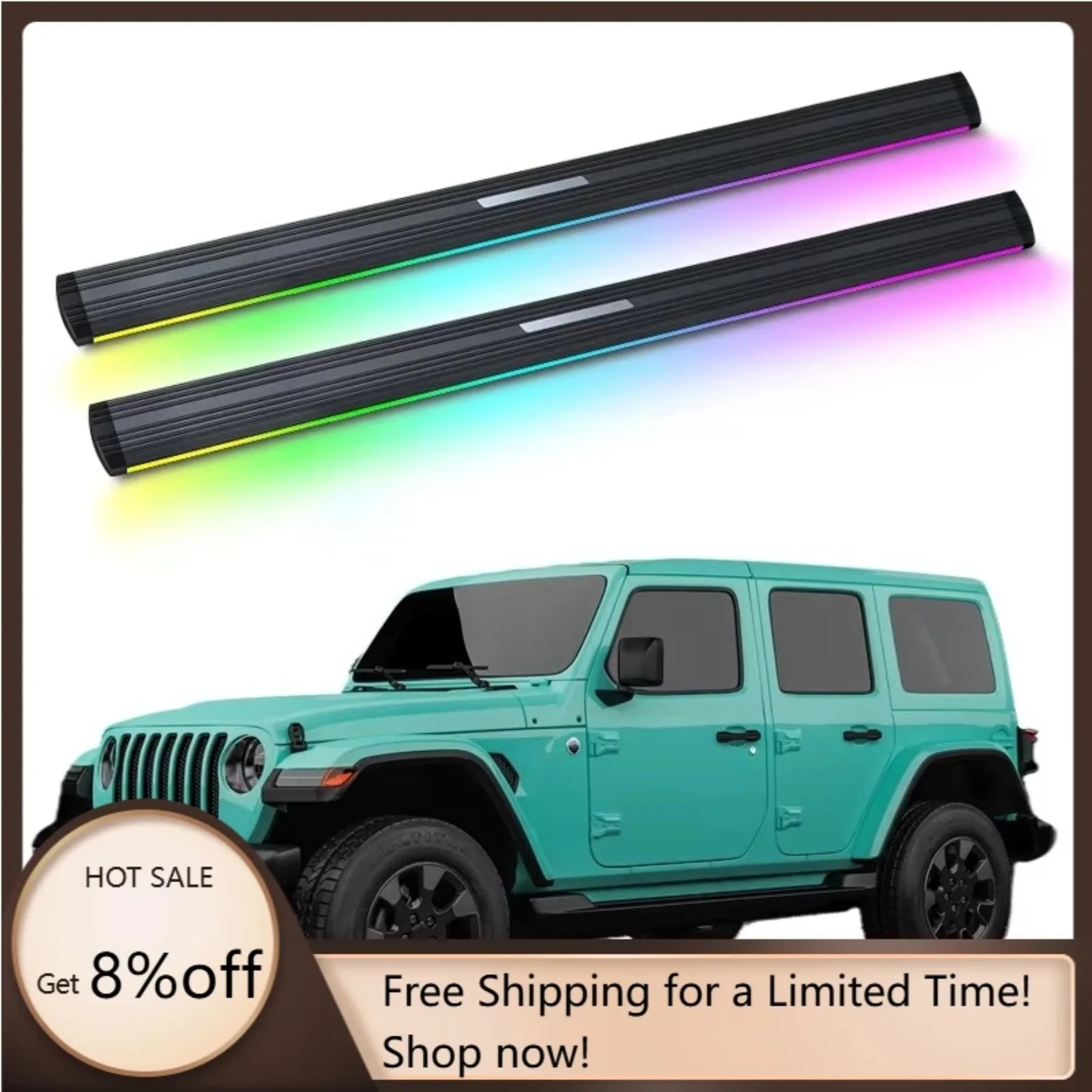 

Electric Running Boards Retractable Aluminum Alloy Neon LED Light Automatic Power Side Step for Wrangler JL 4 Door Sahara Rubico