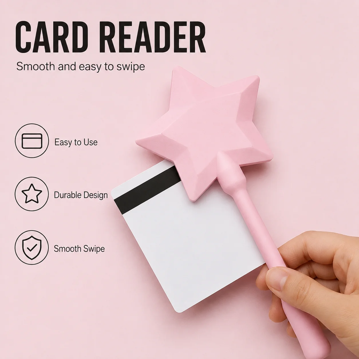 Cute Star Shape Card Swiper Smooth Easy Swipe Card Reader Prop Durable Magnetic Card Swiping Tool For Daily Use & Any Cards