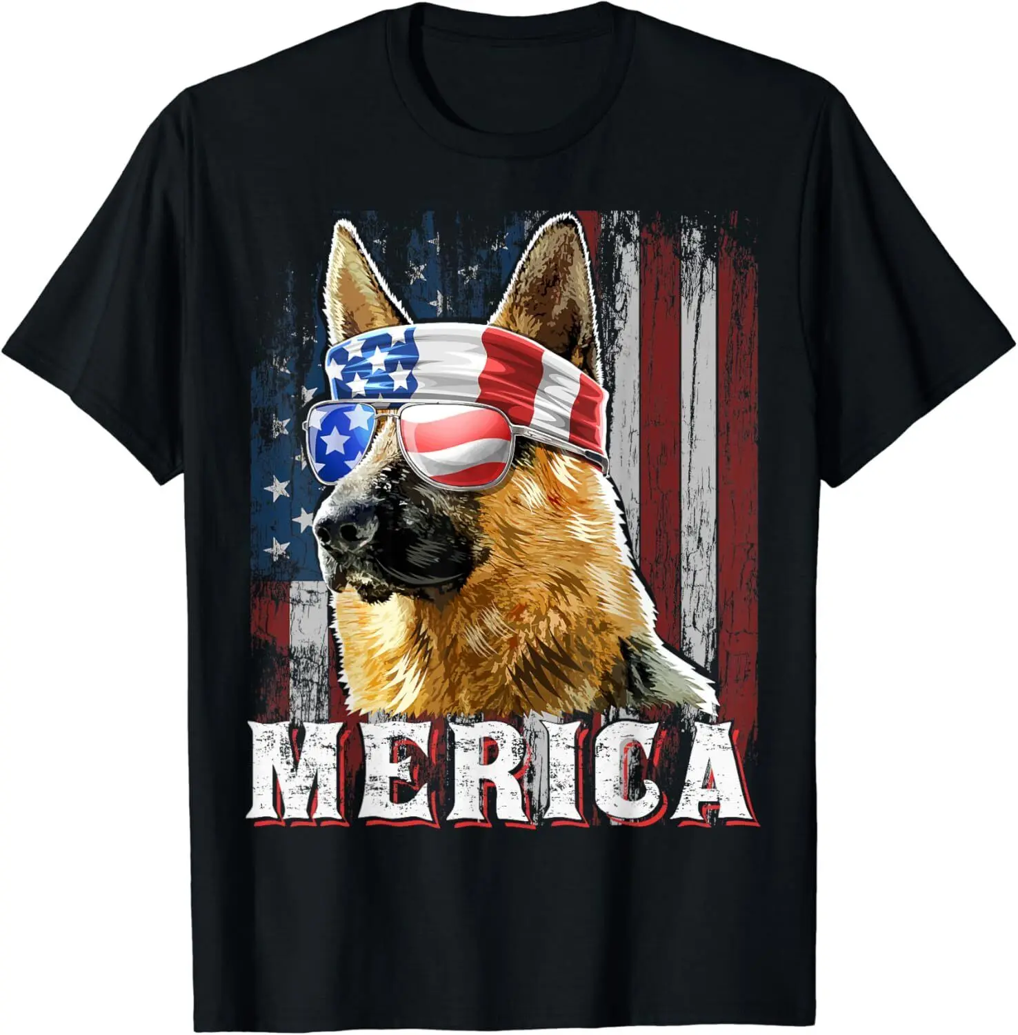 

Merica German Shepherd Dog 4th of July American Flag Gift Unisex T-Shirt