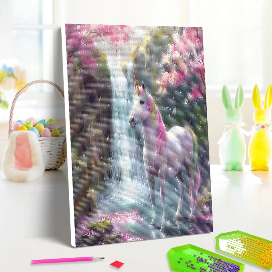 

SDOYUNO 5D Diamond Painting For Beginner Waterfall Unicorn 20X30cm ready frame Diamond Art Kit Rhinestones Diy Stitch Room Decor