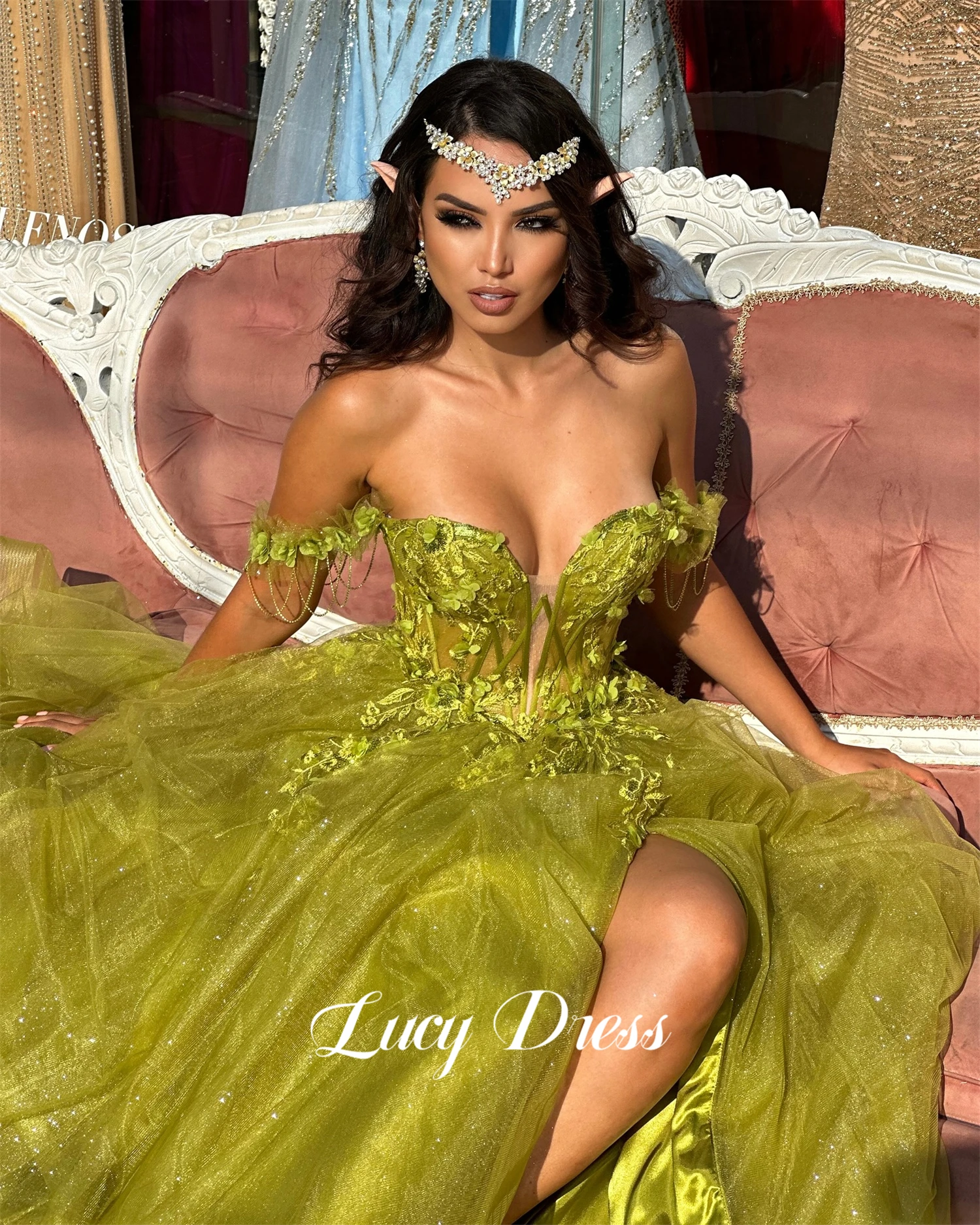 Lucy Graduation Gown Party Dress Line A Green Evening Dresses for Special Occasions Ball Gowns prom dress Customized