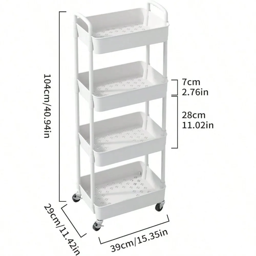 

4-уровневая пластиковая передвижная тележка с ручкой, многофункциональная тележка для хранения для офиса, гостиной, кухни, мобильная