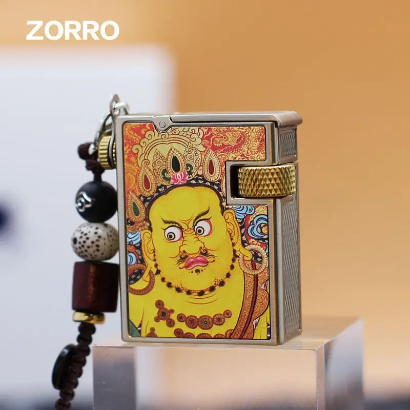 

ZORRO Yellow Wealth God Kerosine Lighter Metal Bounce Small Steel Cannon 858 Retro Windproof Mini Compact Cigarette Lighter