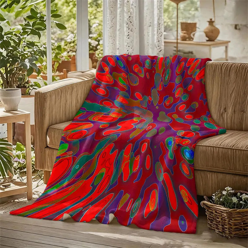 Abstract Fluid Red Colorful Flannel Blanket Perfect for Sofa Office Bed Travel Sleep Read Relax Camping Four Season Use