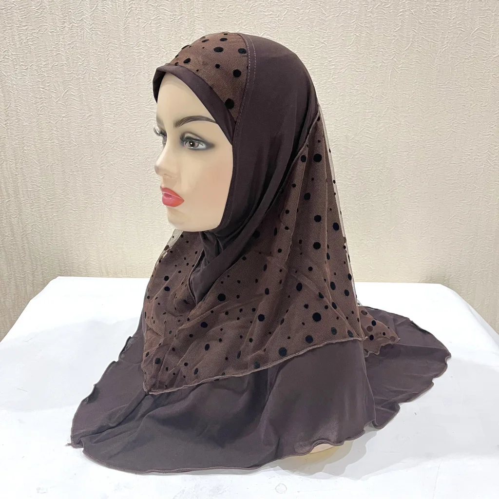 Malaysia Headwrap Cap Turban Ramadan Fashion Women Muslim Instant Hijab Polka Dot Amira Shawls Headband Khimar Scarf Femme 12PCS