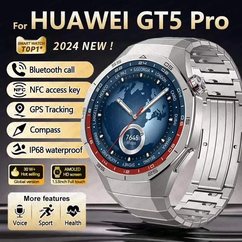 New For HUAWEI Watch GT 5 Pro Sports Smart Watch Mens NFC GPS Track Compass Altimeter Bluetooth Call AMOLED HD Screen Smartwatch