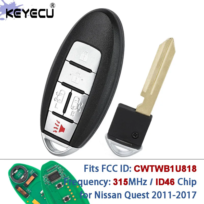 

KEYECU FCC ID: CWTWB1U818 315 МГц ID46 Чип Smart Remote Key Fob для Nissan Quest 2011 2012 2013 2014 2015 2016 2017