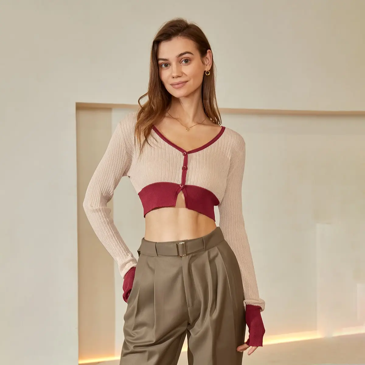 AEL Woman Sweaters Cardigan Women's Autumn Long-Sleeved Knitted Cardigan V-neck Top 6
