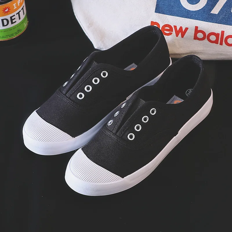New Women's White Canvas Shoes Low Top Slip-On Breathable Flat Casual Sneakers for School Campus Daily Walking Comfort view 3