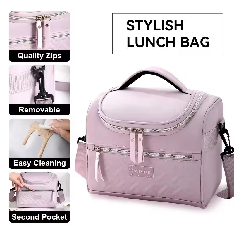Thermal Insulated Cooler Lunch Bag with Aluminum Foil for School Office Outdoor Picnic Reusable with Shoulder Strap