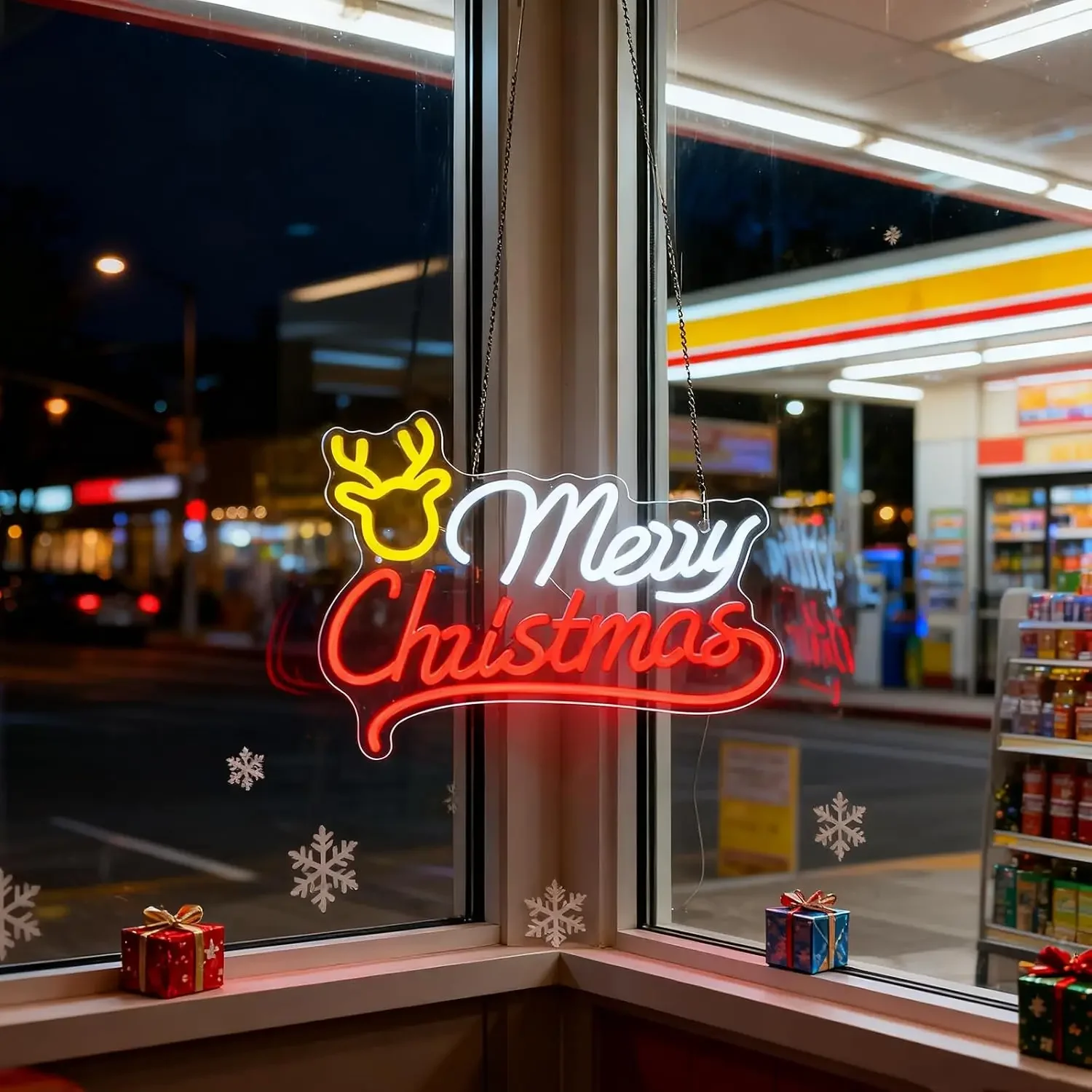 Merry Christmas Reindeer Neon Sign USB Powered LED Neon Light,Xmas Party Bedroom Home Window Bar Holiday Decoration Gift view 3