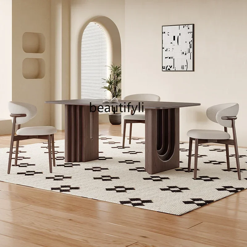 182Q Ash Stone Plate Solid Wood Dining Table French Retro Living Room Household Japanese Oak