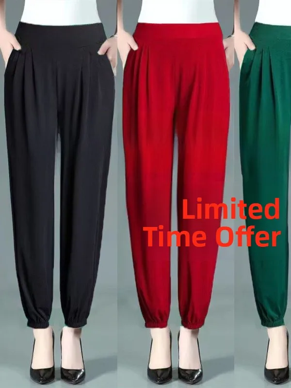 Pantaloni Harem larghi casual Pantaloni da mamma dimagranti in seta di ghiaccio con vita elastica sottile da donna Pantaloni versatili con cavolo a nove punte