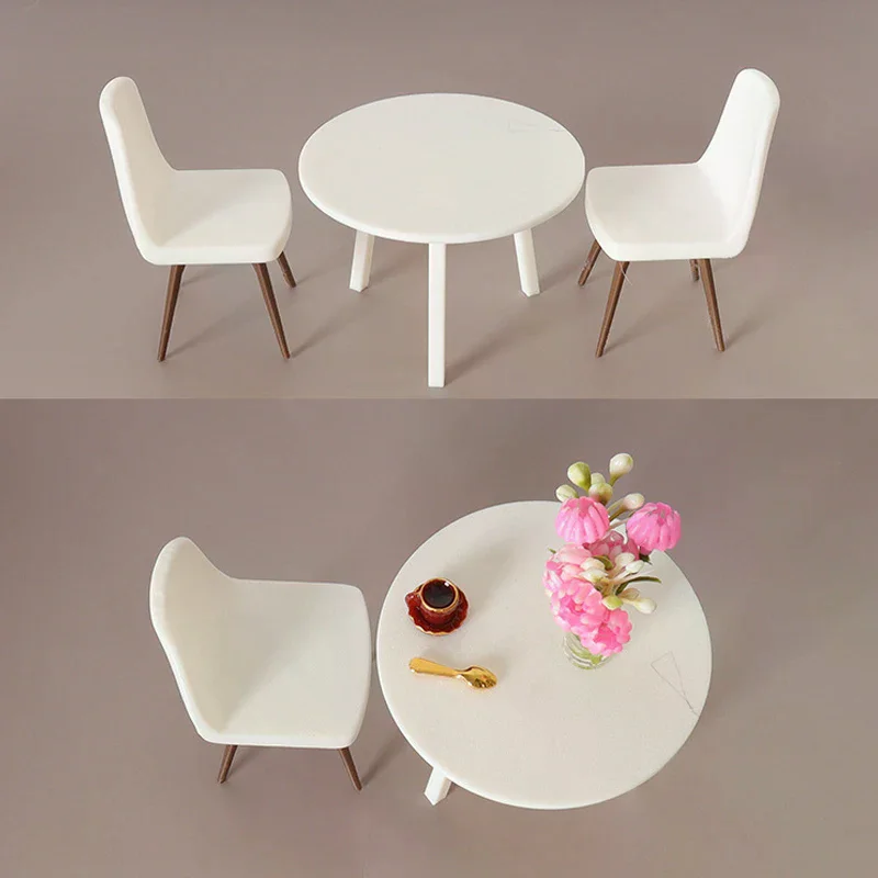 Detalle de características Juego de muebles para casa de muñecas a escala 1/12, simulación de silla de mesa de salón de diseño dominio