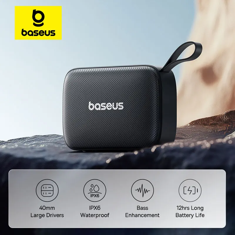 Baseus AeQur 30 Mini Bluetooth Speaker Bass Audio Ultra Portable Speakers IPX6 Waterproof 12 Hours Playtime Sound Box Dual EQ