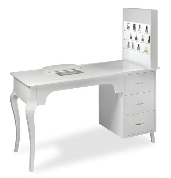 Professional wooden white single-seat manicure table with drawer dust collector and nail polish holder for nail salon furniture