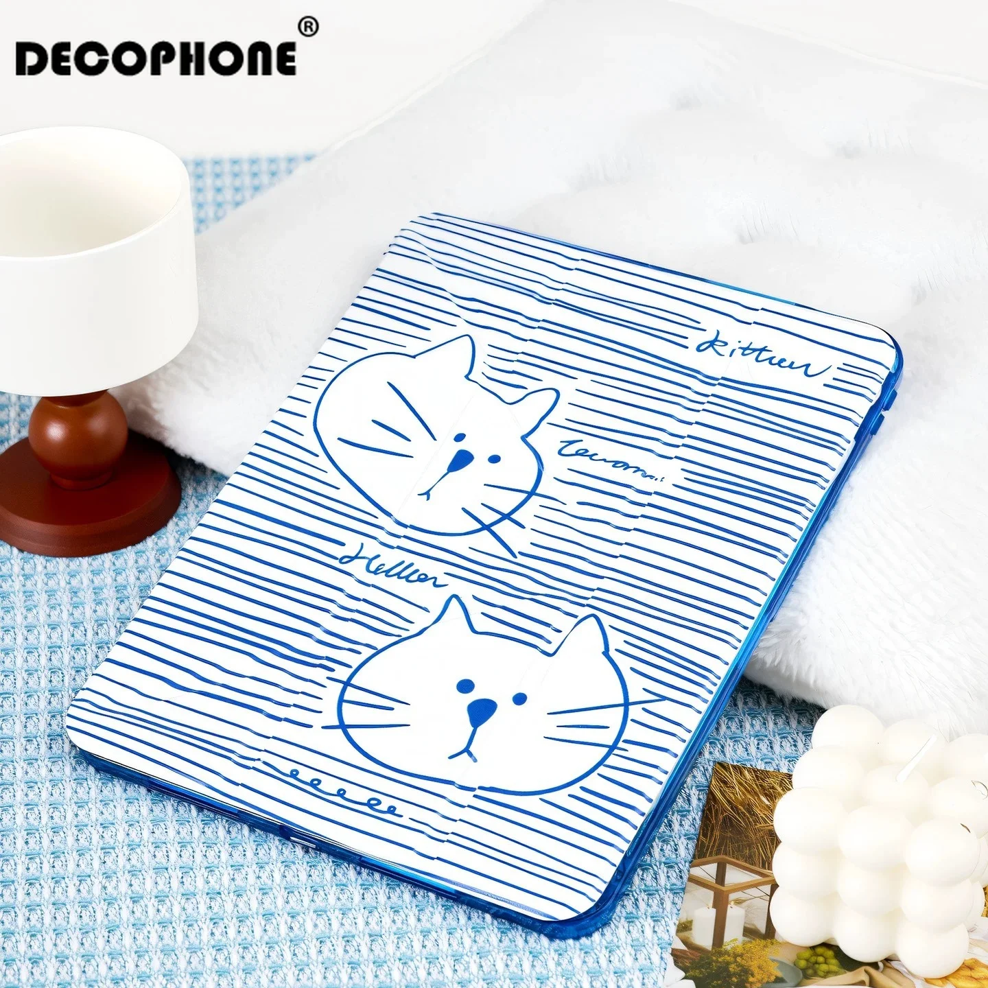 ins cute Line Cat 3+Y-fold For iPad 10th 11th Gen 7/8/9 10.2'' Case For Air 4 5 6 7 11 For Air 13 9.7 Pro 11 Mini 6 7 12.9