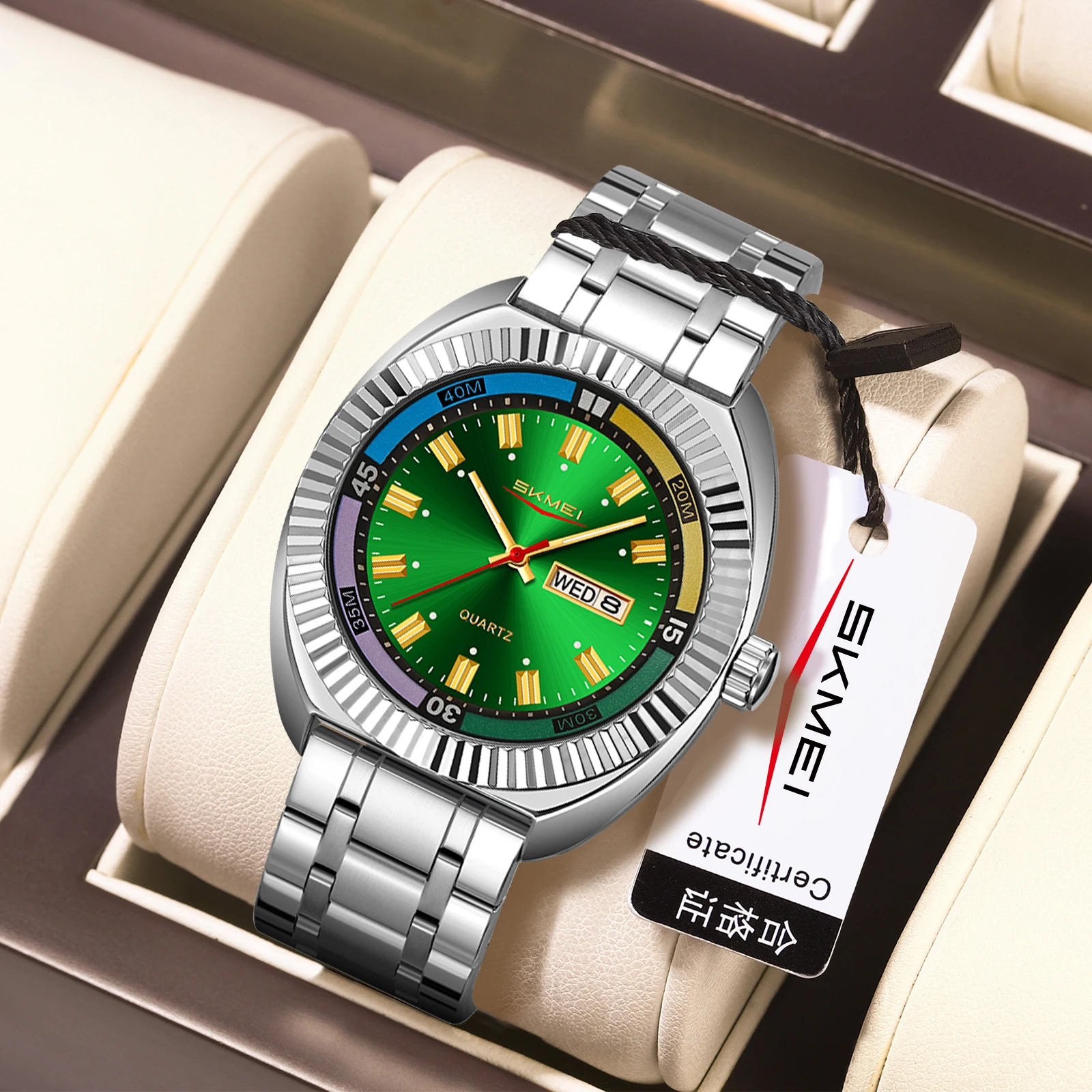 

SKMEI Роскошные деловые мужские часы, модный дизайн, 3 бара, водонепроницаемые, наручные часы с датой и неделей, кварцевые часы для мужчин и женщин