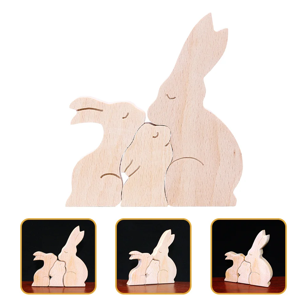 

1Set Wood Rabbit Decor Cute Bunny Statue for Garden Home Easter Yard Miniature Landscape Ornament Rabbit Statue