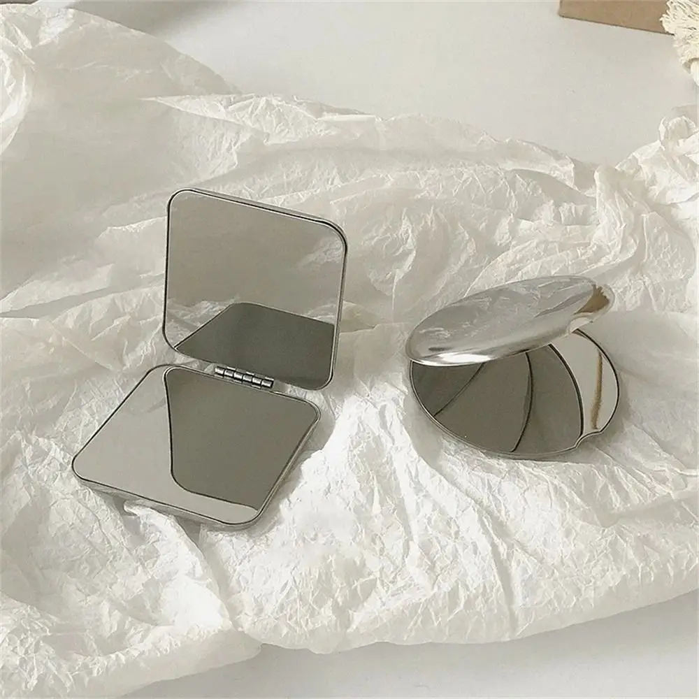 Stainless Steel Makeup Mirror Hand Pocket Double-sided Cosmetic Mirror Mini Small Various Shapes Folding Mirror Women Girls