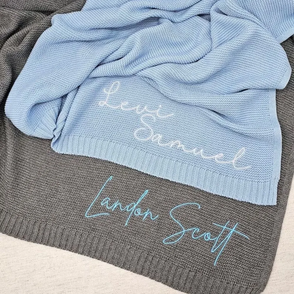 

Покрывало для детской коляски с вышитым именем, персонализированное, из чистого хлопка, для сна, для дивана, для новорожденных