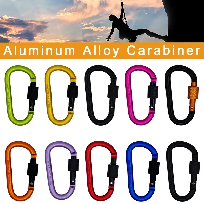 1Pc 7cm Aluminum Alloy Carabiner Black D-Ring Key Chain Clip Camping Keyring Snap Hook Outdoor Travel Kit