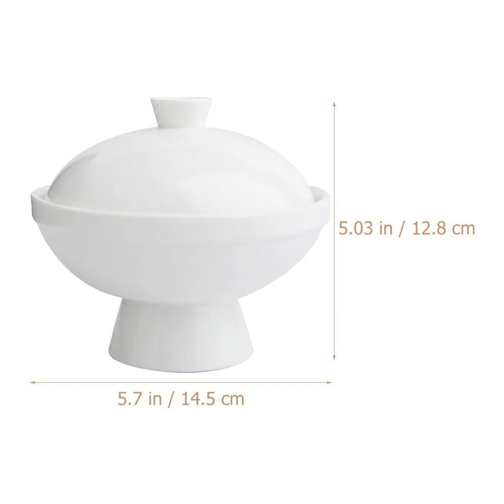 Ceramic Soup Stew Bowl Simple Design Deepened Thickened Lid Serving Bowl for Steamed Egg Bird Nest Sugar Water Oatmeal Storage view 5