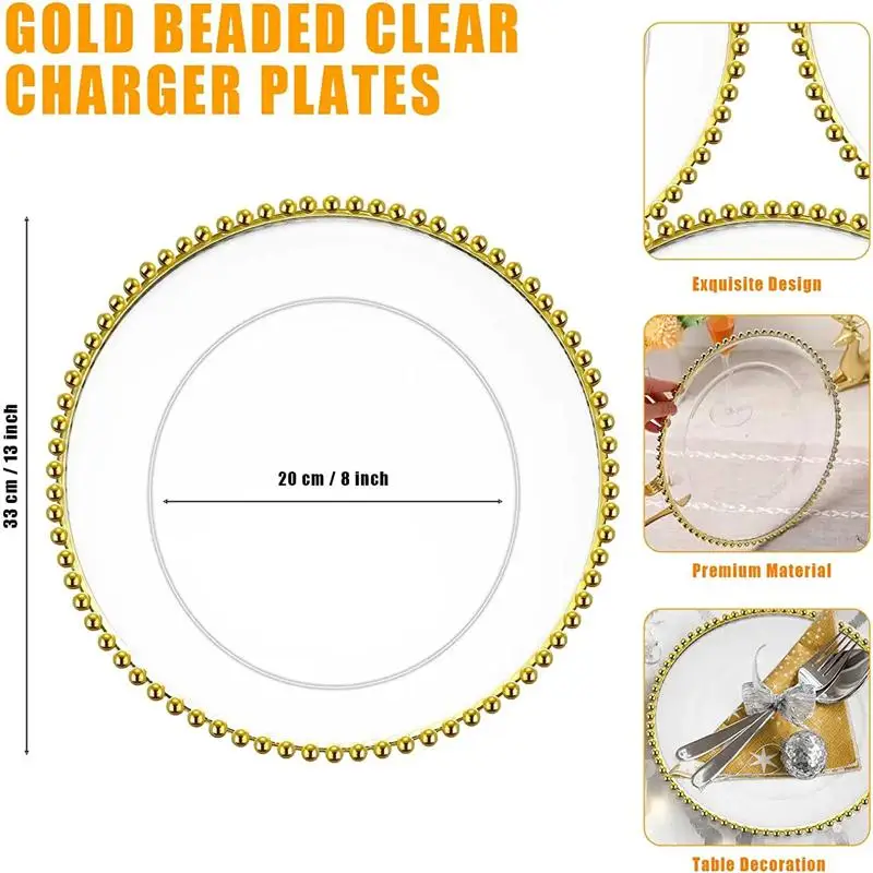 50Pcs Clear Charger Plates 13 Inch Plastic Round Dinner Plates Beaded Rim Dinner Table Decorative Plates Wedding Party Decor