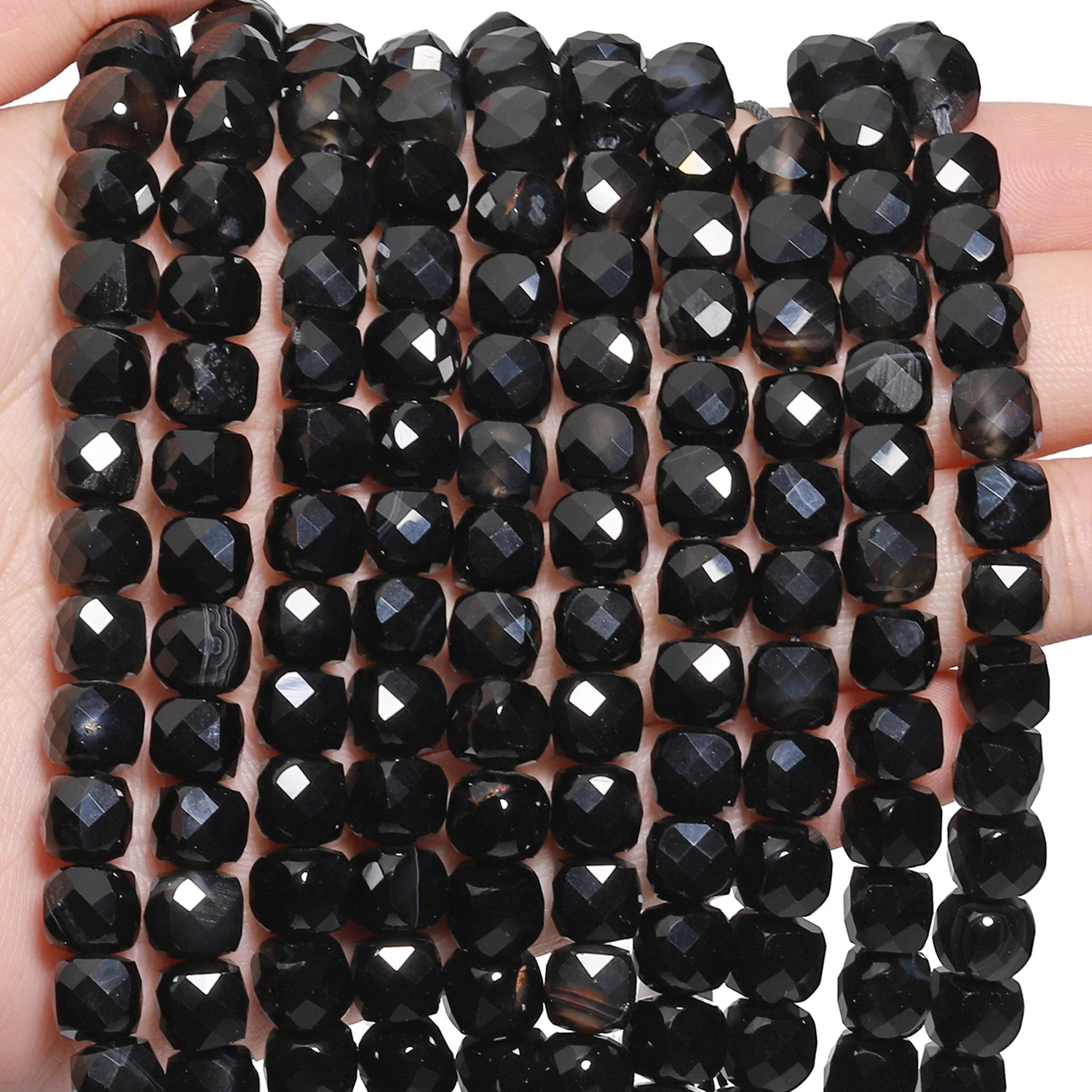 7-8mm Natural Black Stripe Agate Stone Beads Faceted Cube Shape Beads for Jewelry Making Diy Bracelet Beadings Accessories