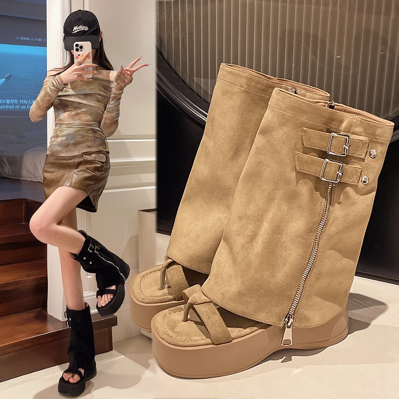 

Platform Women's Sandals Designer Mid Calf Cool Boots Sandals Woman Shoes Summer New Brand Punk Zipper Sandalias De Mujer
