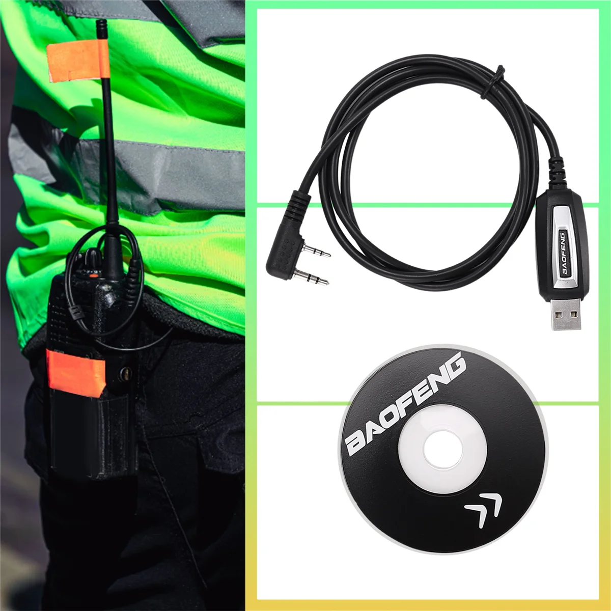 สายเคเบิลการเขียนโปรแกรม USB + ไดร์เวอร์ซีดีสําหรับวิทยุสองทาง UV-5R -888S -F8