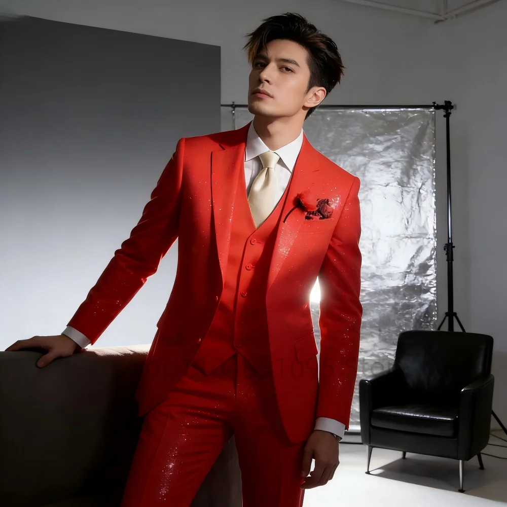 

Light Pink Wedding Men's Suit 3-Piece Slim Fit Formal Business Notch Lapel Blazer Tuxedo Groomsmen Set with Jacket Vest Pant