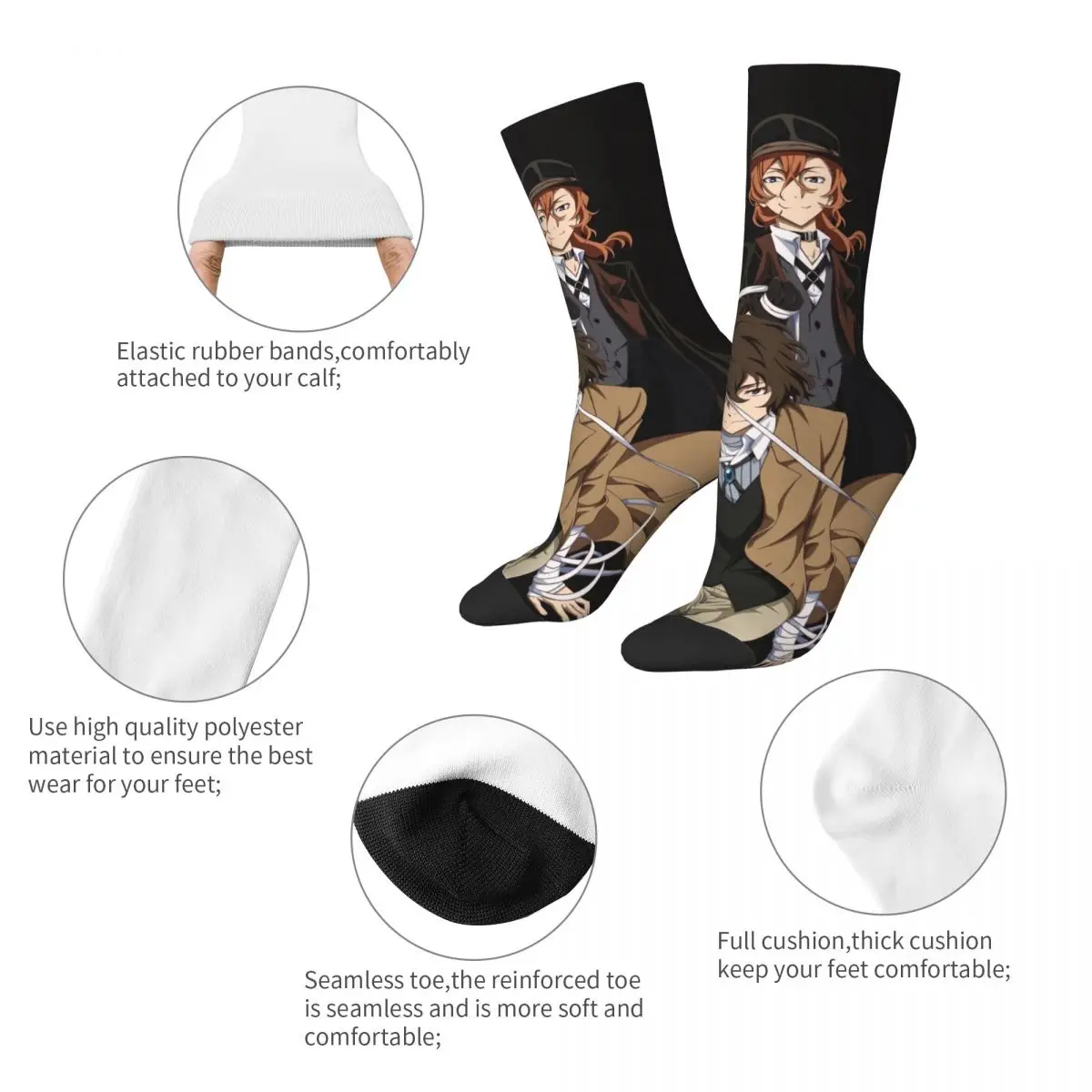 Bungou Stray Dogs Wan Anime Dazai And Chuuya Unisex Winter Socks Warm Happy Socks Street Style Crazy Sock