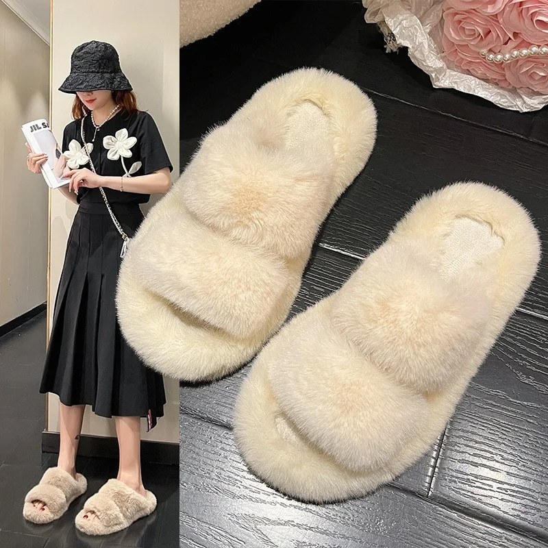 2022 Winter Fashion Soft Warm Comfort Flat Fur Slipper Brand Designer Slip on Loafers Mules Flip Flops Casual Ytmtloy Indoor