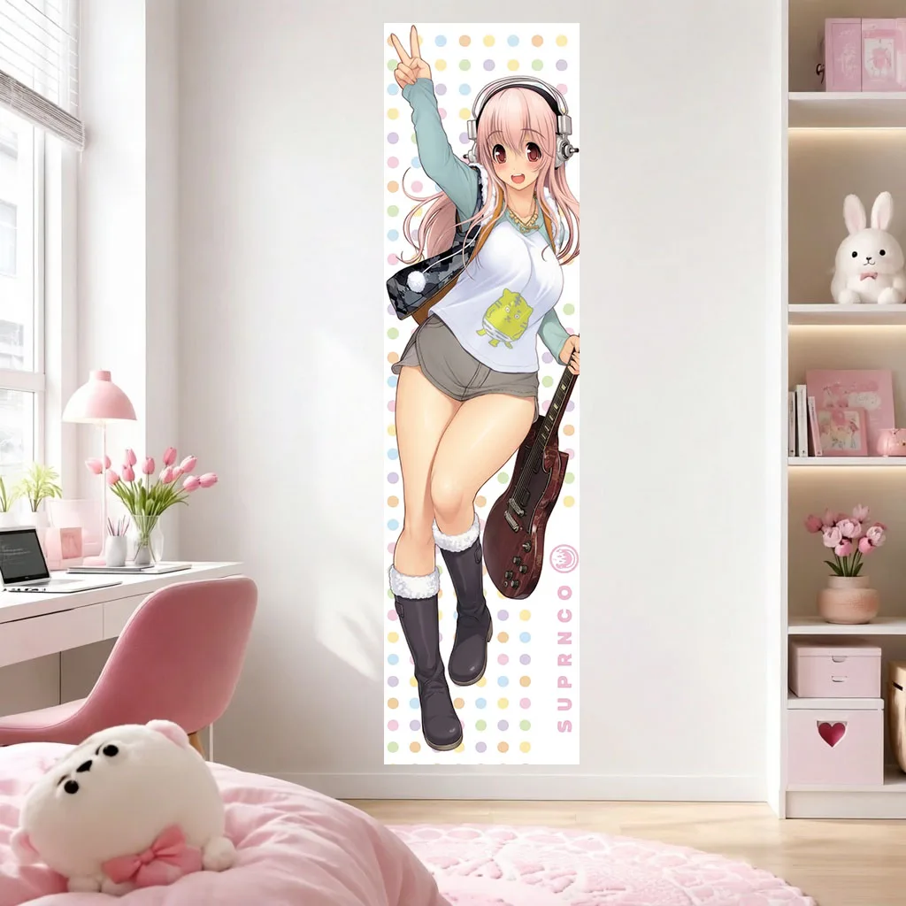 1 Stück Super Sonico Gitarren-Musik-Mädchen Wandteppich Polka Dot Kopfhörer Wandbehang Kawaii Rock Deko Schlafzimmer Studentenwohnheim Otaku Fans Geschenk – Detail 3