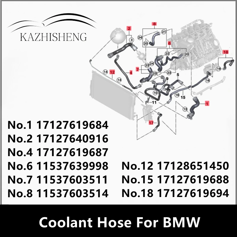 

Coolant Hose For BMW 17127619684 17127640916 17127619687 11537639998 11537603511 11537603514 17128651450 17127619688 17127619694
