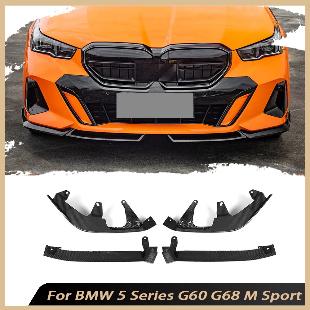 

for BMW 5 Series G60 G68 M Sport 2024+ Dry Carbon Fiber Front Bumper Lip Splitters Spoiler Front Chin Car Accessories FRP