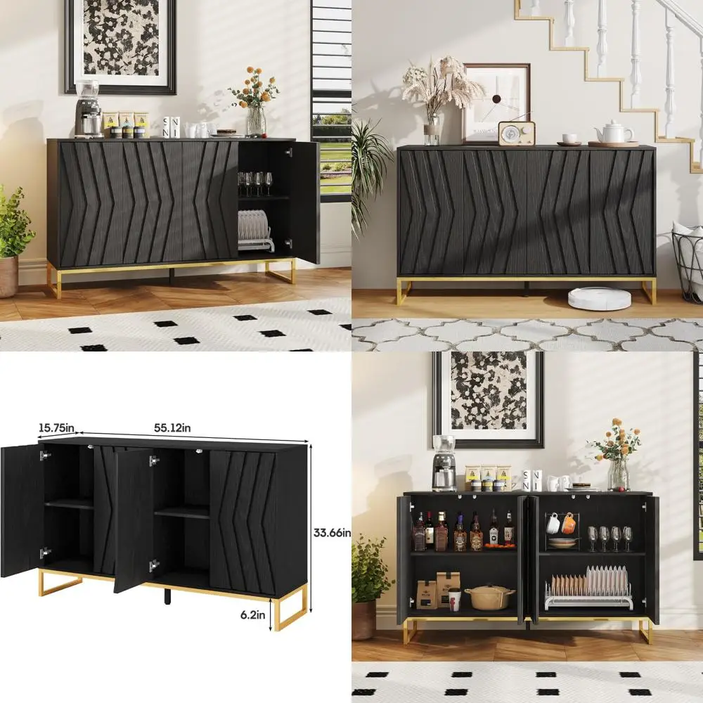 Modern 55 Buffet Cabinet with 4 Doors, Storage Sideboard, Adjustable Shelf Console Table with Metal Legs