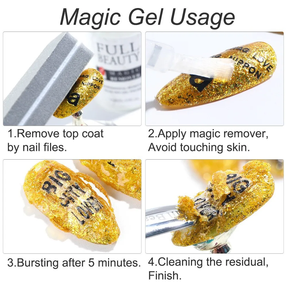 Removedor de esmalte de Gel Magic Burst, limpiador de capa adhesiva para remojar, desengrasante de uñas semipermanente, eliminador de Gellak UV, 2 uds., 15ml