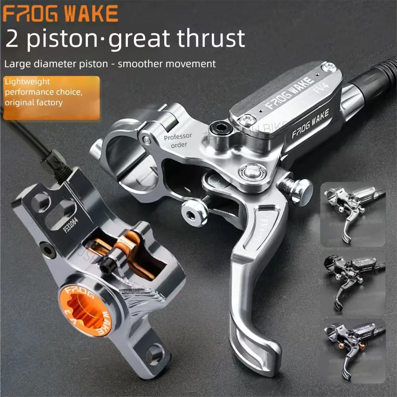 Frog Wake FV2 INLINE MTB hydraulisches Scheibenbremsen-Set, 2-Kolben-Bremse vorne und hinten, Aluminium-Öldruck-Bremssättel, Fahrradteile