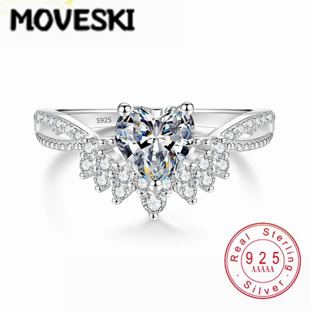 S925 Sterling Silver 1CT Heart Cut Moissanite Ring Crown Split Shank Engagement Promise Rings For Women Fine Jewelry Gift