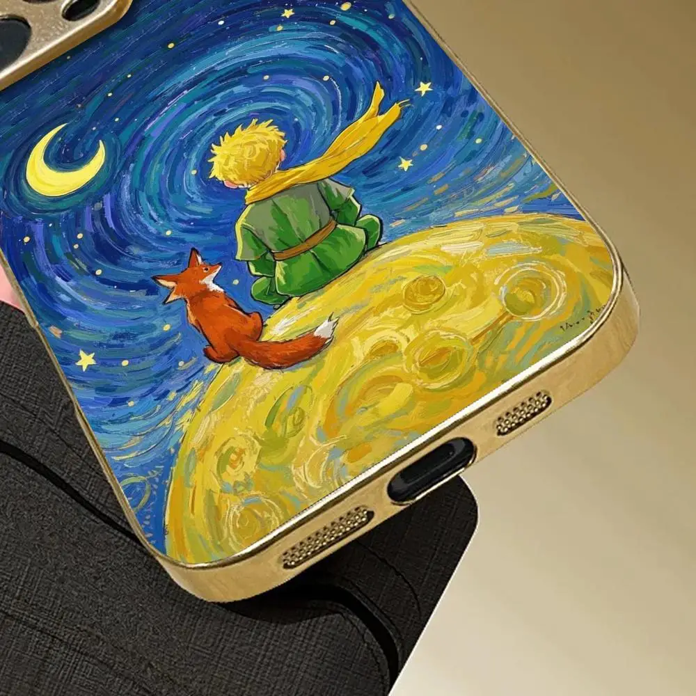 INS Mirror Rose Little Prince Phone Case For iphone 17 AIR 16 15 14 13 12 Pro Plus Max gold Electroplated glass Case view 6