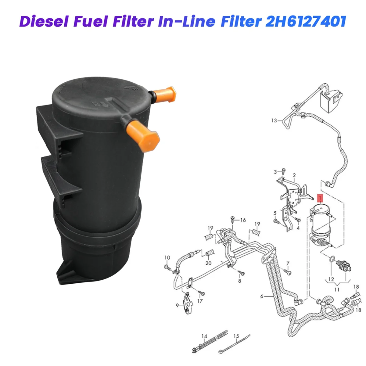 Car Diesel Fuel Filter In-Line Filter 2H6127401 for Volkswagen Amarok 2017-2022 Diesel Filter Elements 2H6 127 401