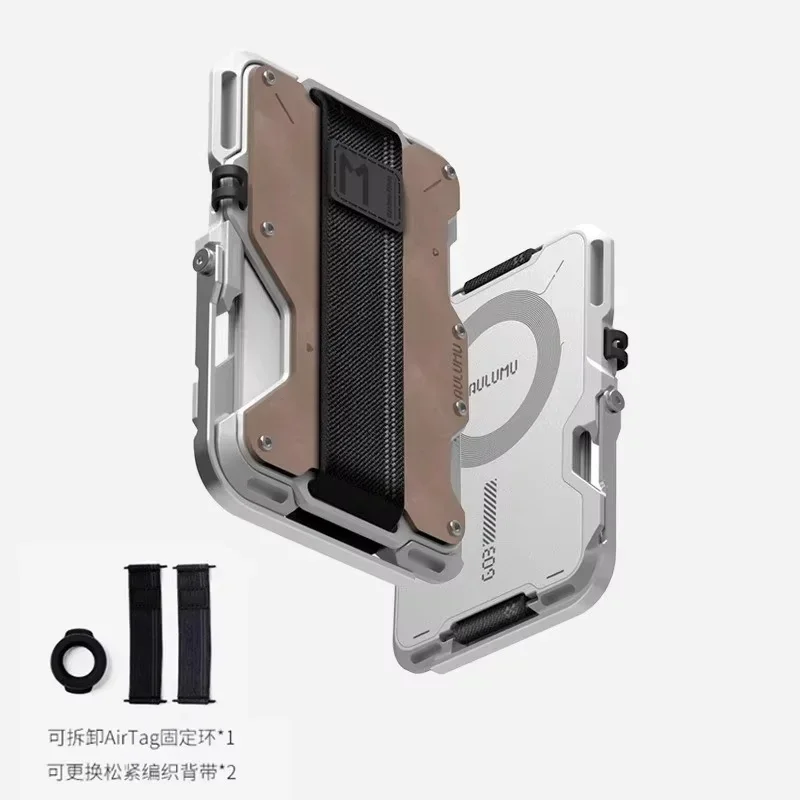 Aulumu G03 محفظة مغناطيسية من الجلد الطبيعي/ألياف الكربون: 6 في 1 حامل بطاقات متعدد الاستخدامات حامل قبضة فتاحة الزجاجات RFID Shield Cutom