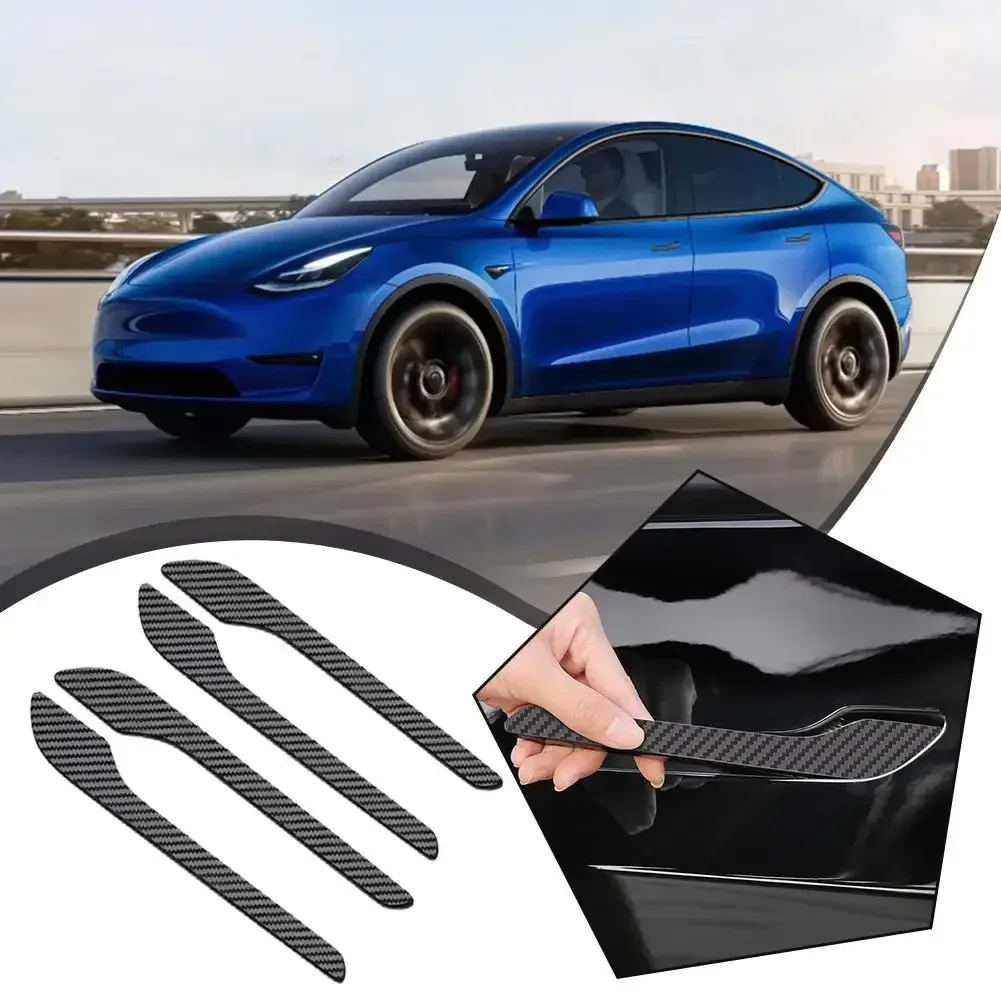 

4pcs Car Door Handle Sticker For Tesla Model 3 Y 2017 - 2022 Door Wrap Cover Paste Model3 Model Y Accessories Carbon Fiber ABS