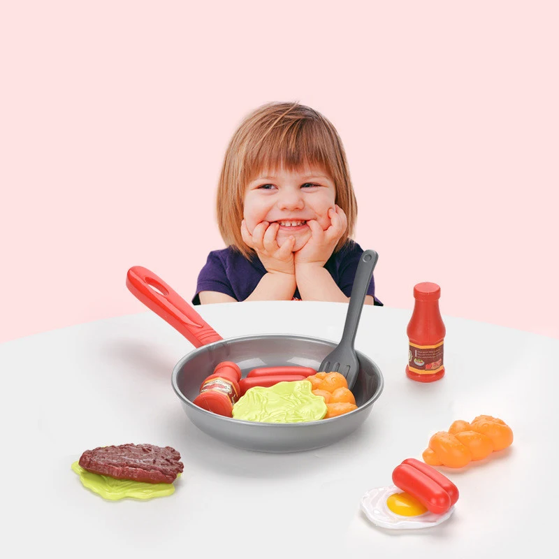 8PCS/pack Simulation Kitchenware Play Set Pot Steak Vegetable Bread Hot Dog Omelette Children Education Toy Kitchen Food Toys