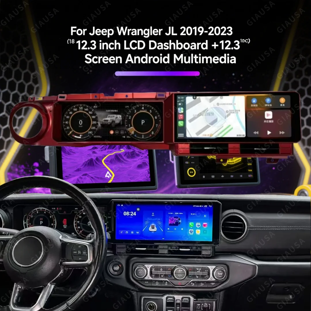 12,3 zoll Neue Upgrade Dual Screen Android Multimedia Radio LCD Dashboard Digital Cluster Carplay Für Jeep Wrangler JL 2019-2023